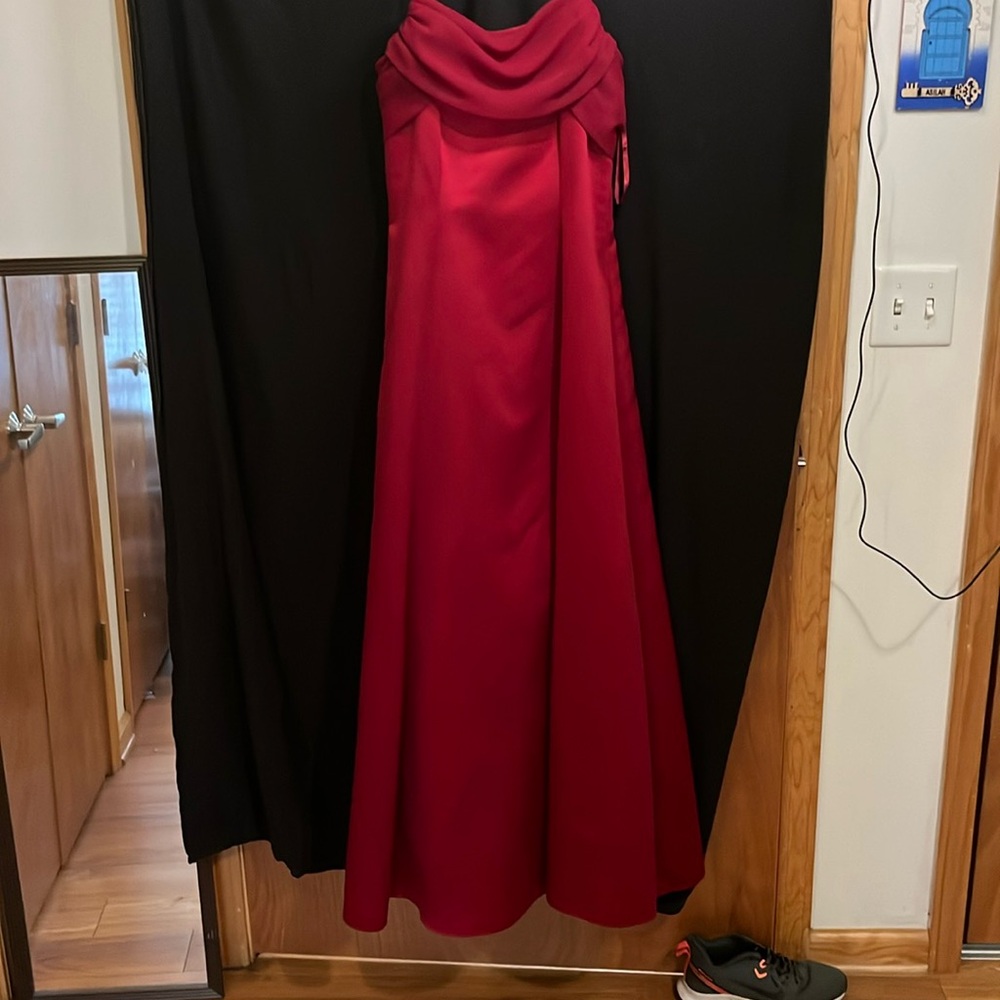 Bright red floor length gown